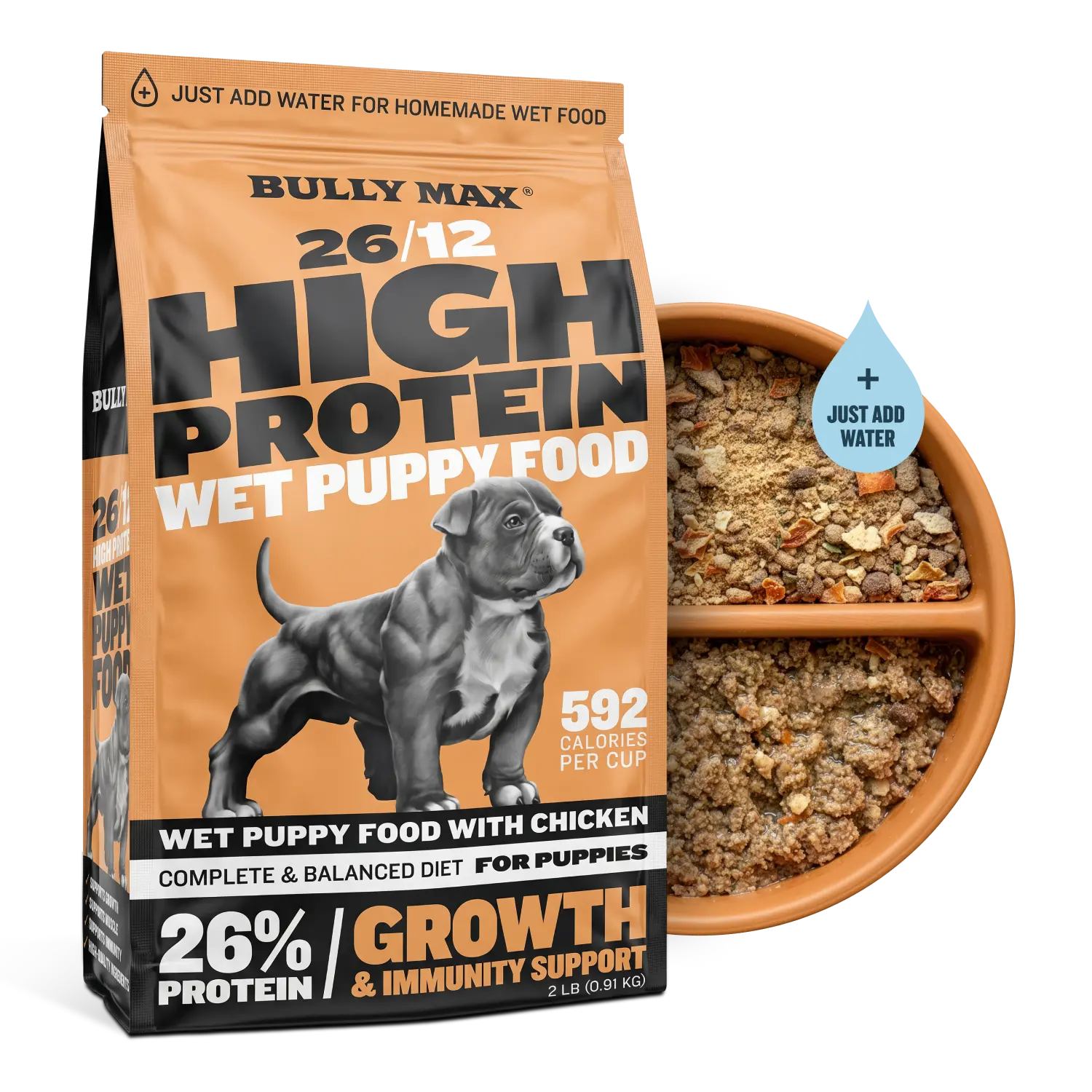 Bully Max 26/12 High Protein Wet Puppy Food - 26% Protein, 12% Fat, Chicken, Barley & Oats, Supports Healthy Growth & Immune Support