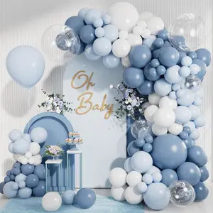 Dusty Blue Balloon Garland Arch Kit 140 count Light Blue White Clear Balloons in 18 12 10 5 Inch for  Shower Gender Reveal Bridal Shower Wedding Birthday Party Decorations