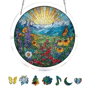 Glass Suncatcher Puzzle, DIY Suncatcher Kits for Adults, Wildflower Suncatcher, Wildflower Glass Window Hanging Decor