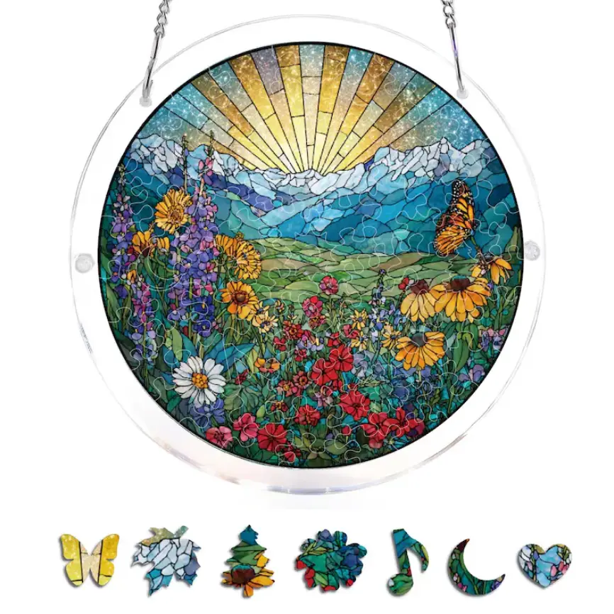 Glass Suncatcher Puzzle, DIY Suncatcher Kits for Adults, Wildflower Suncatcher, Wildflower Glass Window Hanging Decor