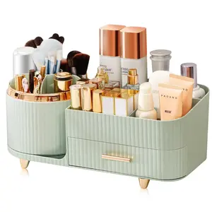 Makeup Brush Holder Large Capacity Skincare Organizer Makeup Organizer Countertop with Drawers 360 Rotating for Vanity Desk NEW