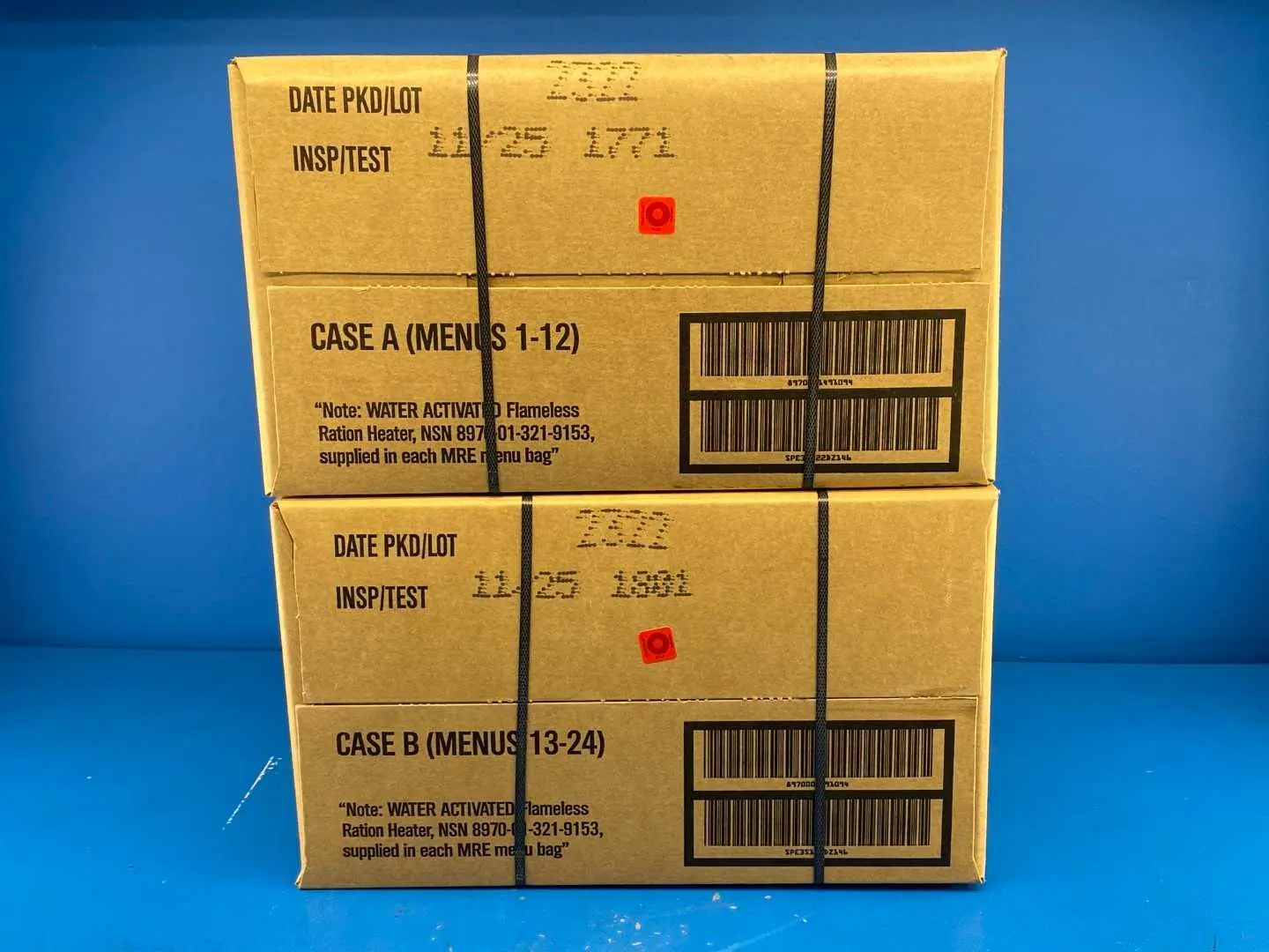 11.25 MRE Case FREE SHIP A/B Combo (24 Pack 2 Cases) U.S. Military Genuine Ready to Eat Meals Case A and B