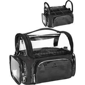 Makeup Brush Bag, Clear Makeup Brush Holder Professional Makeup Artist Travel Case   Organizer Bag, Full Open Easy to Access, with Adjustable  Strap and Dividers