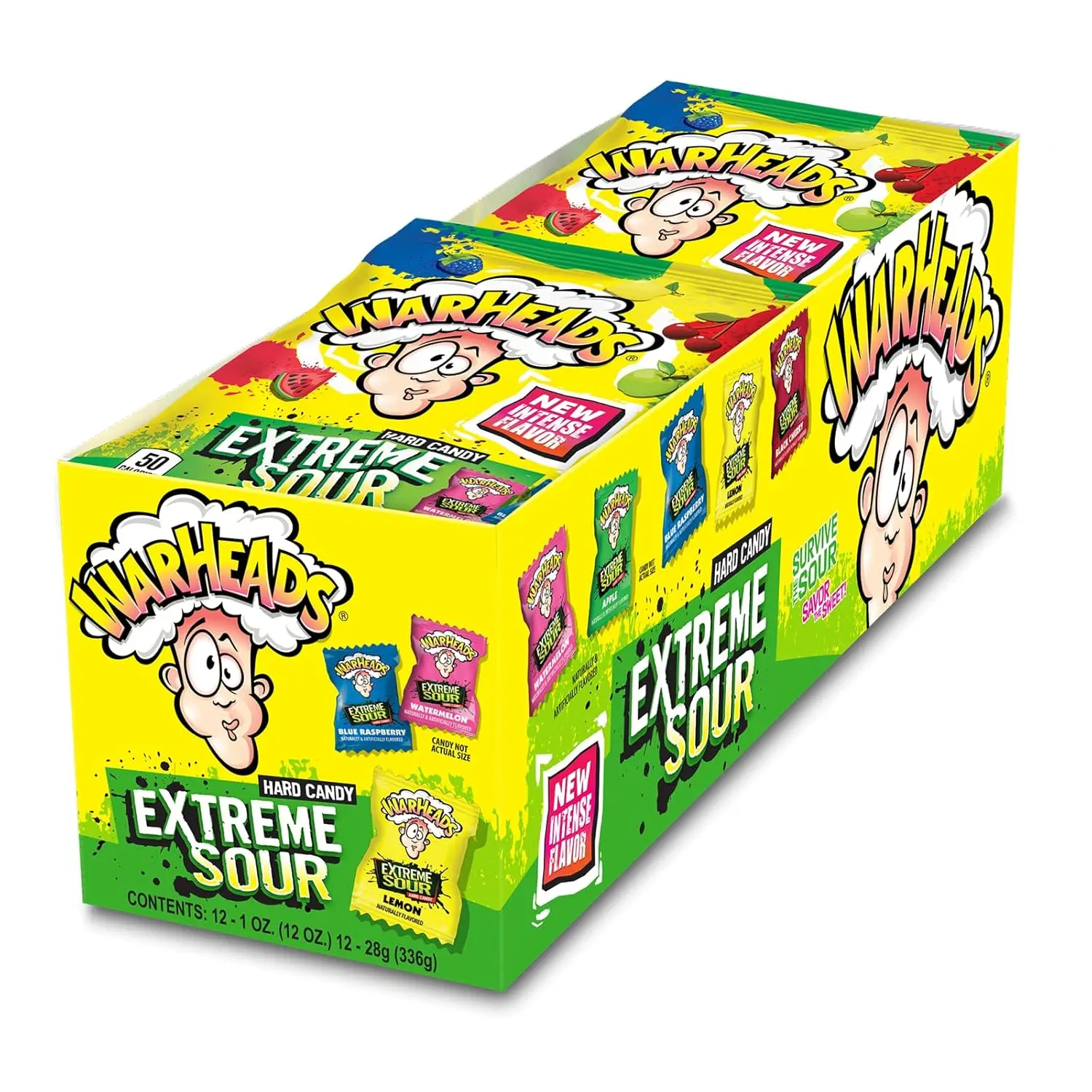 Warheads Extreme Sour 12 ct. - Sour and Hard Candy with Fruit Flavor - 12 Count Pack Snack Sweet