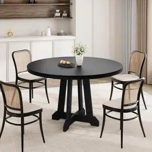 47"Round Pedestal Dining Table for 4 - Solid Wood w/ Sturdy Base, 4-Piece Tabletop for Kitchen/Dining/Living Room,Black