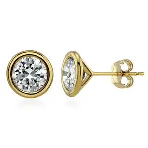 BERRICLE Yellow Gold Flashed Sterling Silver Solitaire Stud Earrings for Women Men Unisex, 0.5-5.4 Carat Bezel Set Round Cut Cubic Zirconia CZ, Size 4-9mm