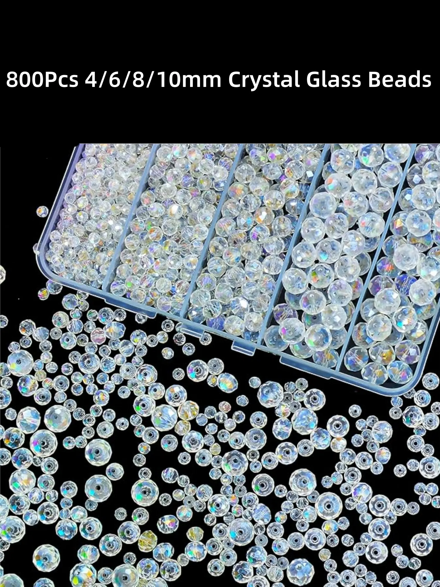 800Pcs 4/6/8/10mm Crystal Glass Beads for Jewelry Making Beads for Bracelets Necklace Pendants Making Supplies Beads for Crafts Diy Beads