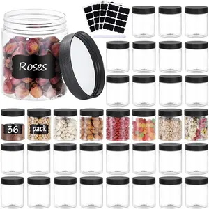 36 count 8OZ Plastic Jars with Screw On Lids, Pen and Labels Refillable Empty Round Slime  Containers for Storing Dry , Makeup, Slime, Honey Jam, Cream, Butter, Lotion (Black)