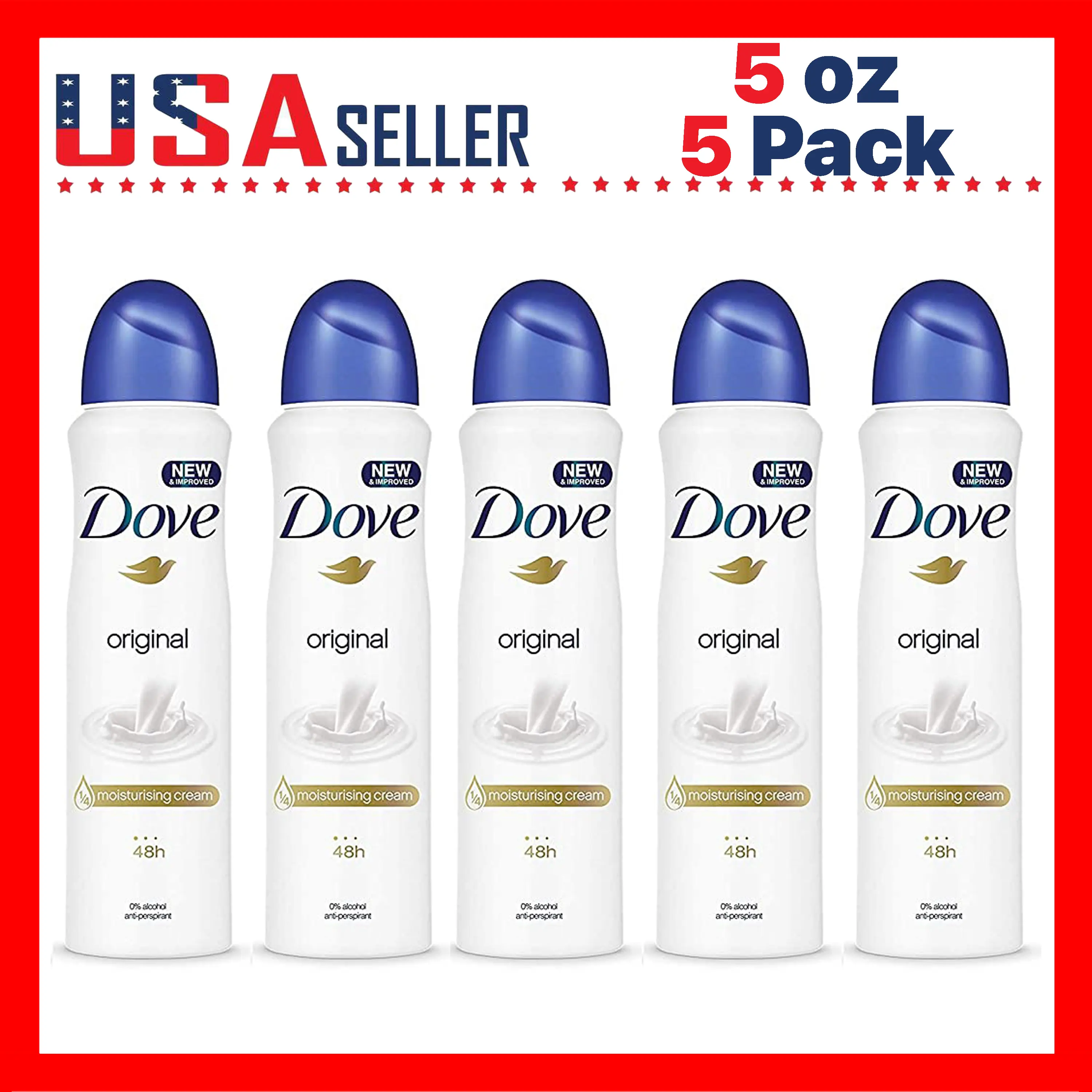 Dove Original Aerosol Spray Deodorant 150ml / 5.07oz x [5 Pack] – Fresh Clean Scent, 48H Odor Protection, Alcohol-Free Antiperspirant Body Spray with 1/4 Moisturizing Cream, Gentle Daily Underarm Care for Men & Women, Smooth Soft Skin