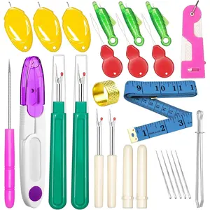 Seam Rippers for Sewing(2 Big+2 Small), with Automatic  Threaders, Fish Mouth/Gourd/Thumb Shaped Simple Threader, Thread Snips, Drawstring Threader, Tape Measure, Awl, Thimble,