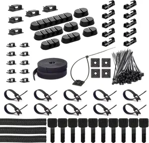 ZIIYAN 163 PCS Cable Management Kit, 3 Wire Organizer Sleeve, 8 Self Adhesive Cable Holder, 25 Cord Clips, 20+2 Roll Reusable Cable Straps and 100 Fastening Cable Ties for Computer TV under Desk