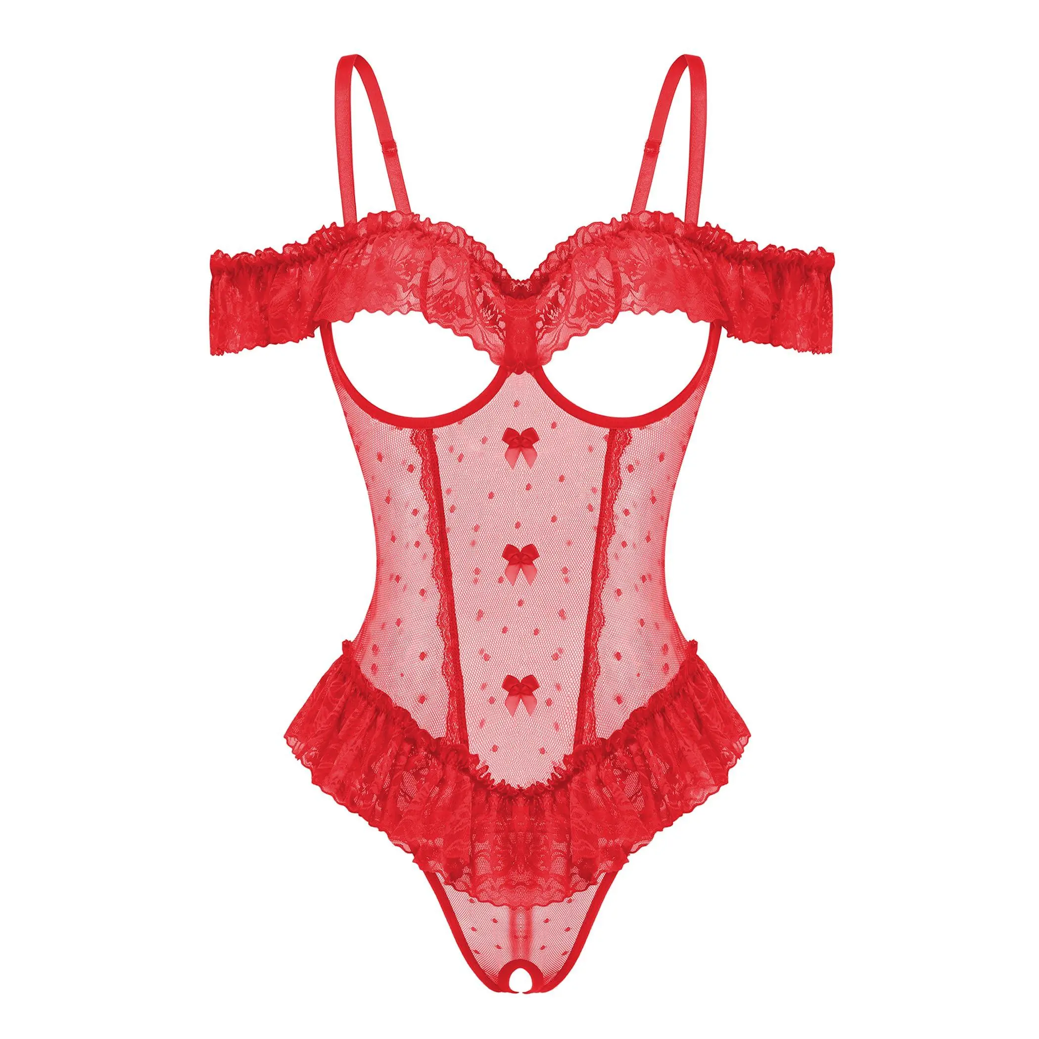 Avidlove Lingerie for Women V Neck One Piece Bodysuit Lace Ruffle Babydoll Off Shoulder Rave Outfits