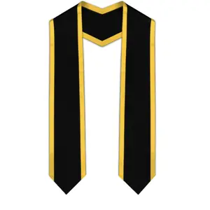 Black Pointed Graduation Stole with Gold Trim