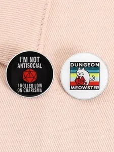 2 Piece Set Dungeons and Dragons Enamel Pin I'm Not Antisocial I Rolled Low On Charisma Dungeon Meowster Durable Alloy Brooches Lapel Backpack Badge Fashion Jewelry Accessories Gifts for Friends Humorous Phrases