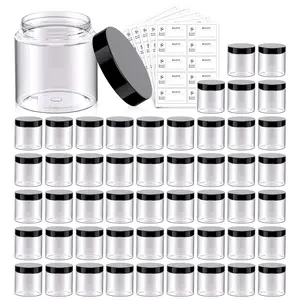 50 Pack 4 OZ Round Clear Plastic Jars with Black Lids, Cosmetic Container Slime Jars for Lotion Cream Ointments Makeup Eyeshadow Rhinestone Samples Travel Storage