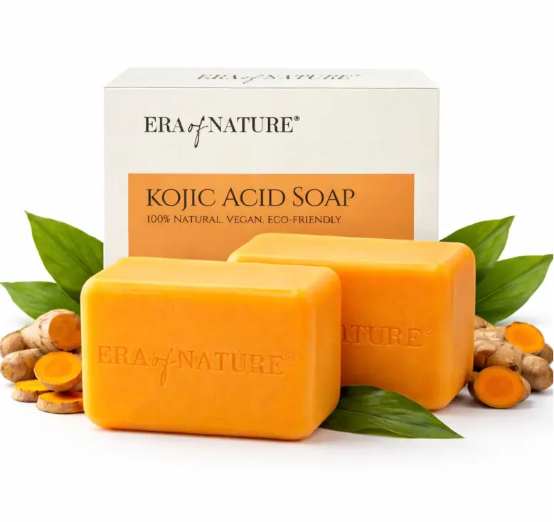era of nature Turmeric Kojic Acid Soap with Vitamin C – Gentle Brightening Bar for Face Underarms Bikini Area and Body – Moisturizing Shea Butter – 2 Pack 200g