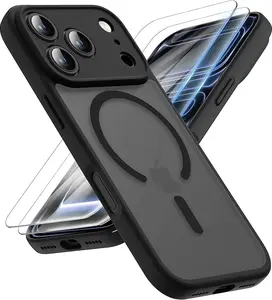 ORETECH New Matte Translucent Magnetic for iPhone 17 Pro Case with 2 HD Tempered Glass Screen Protector, Fit for MagSafe, Translucent Matte Back Military Grade Shockproof Phone Case Cover for iPhone 17 Pro 6.3" - Black