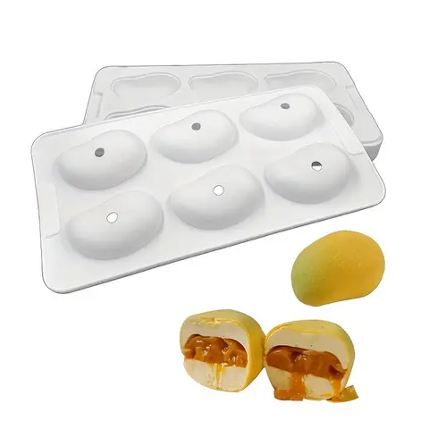 Mango Shaped Silicone Mold, 6-cavity 3D Mango Shape Chocolate Mold, Fruit French Dessert, Baking Supplies, Non-stick and Easy Release Cake Decoration Tools, Molds for Baking