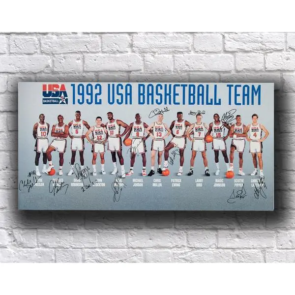 Vintage Dream Team Usa 1992 Olympic Poster Tee - Bird Barkley Magic Fans, 18X10