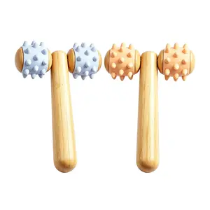 Portable Wolf Tooth Massage Stick Dual Ball Roller Bamboo Meridian Muscle Rolling Slimming Body Massager Tool