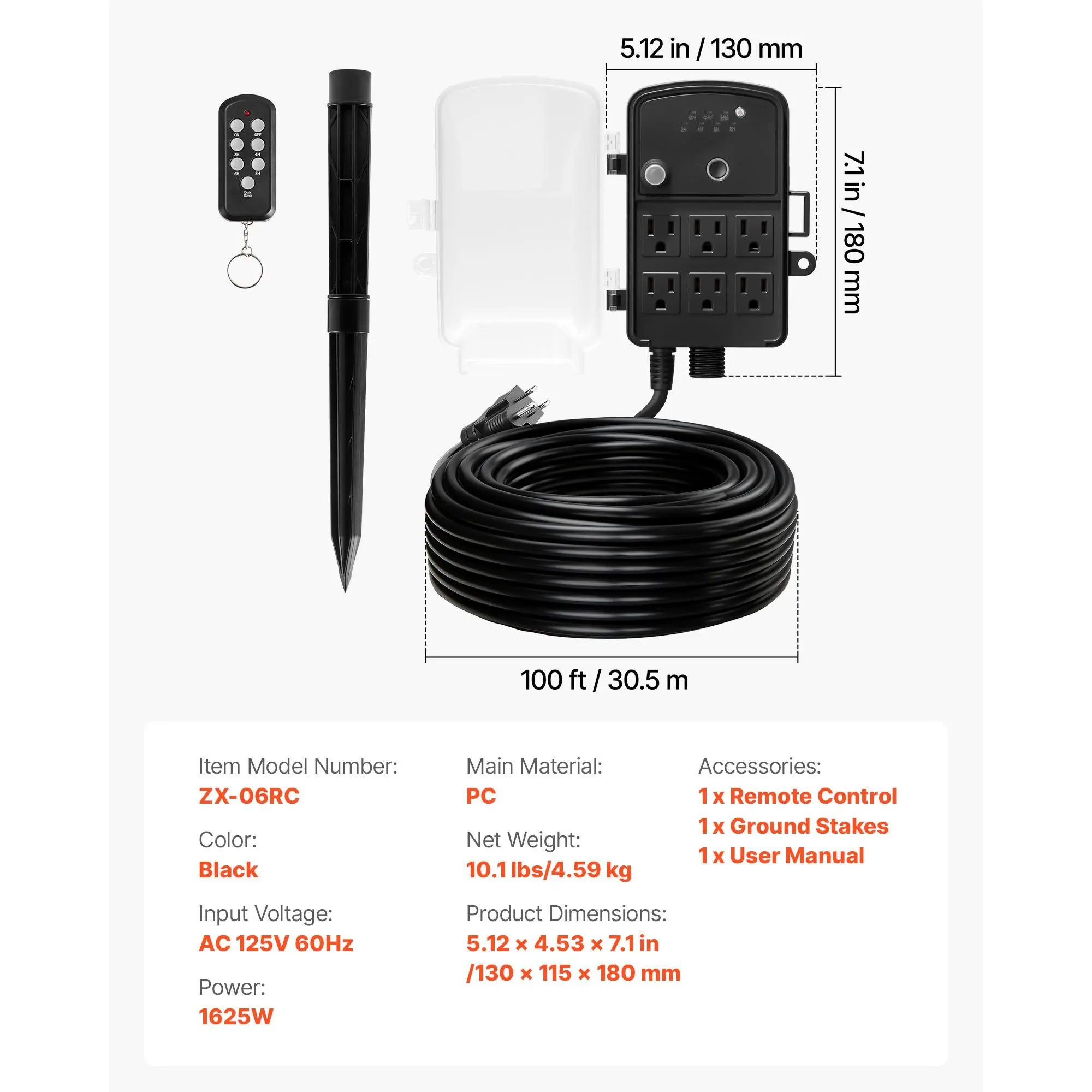 fathersdaygift VEVOR Outdoor Power Stake, 100FT Extension Cord