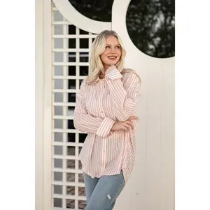 Women's Pink Striped Button-Up Blouse