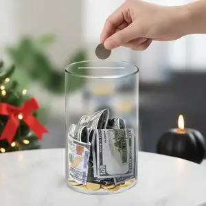 Round Acrylic Money Bank Transparent Jar Only in Out Christmas Halloween Gift Desktop Decoration Cash Coin Jar