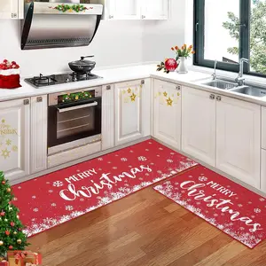 Christmas Themed Kitchen Rug, 2 Counts/set Letter & Snowflake Pattern Kitchen Mat, Non-slip Floor Mat, Decorative Carpet for Home Living Room Bedroom