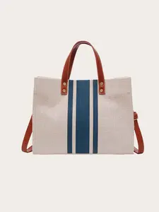 Leisure and minimalist style practical texture tote bag, color striped design, fashionable and personalized large capacity versatile shoulder bag, can accommodate tablets and files, suitable for commuting and shopping