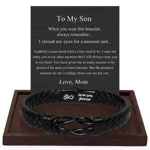 September Laurel 1PC Unique Gift for Son, Birthday Gifts for Son from Mom Leather Bracelet, Leather Braided Bracelet, Knotted Bracelet Jewelry for Son from Dad, Bracelet for Daily Wear Gift for Son