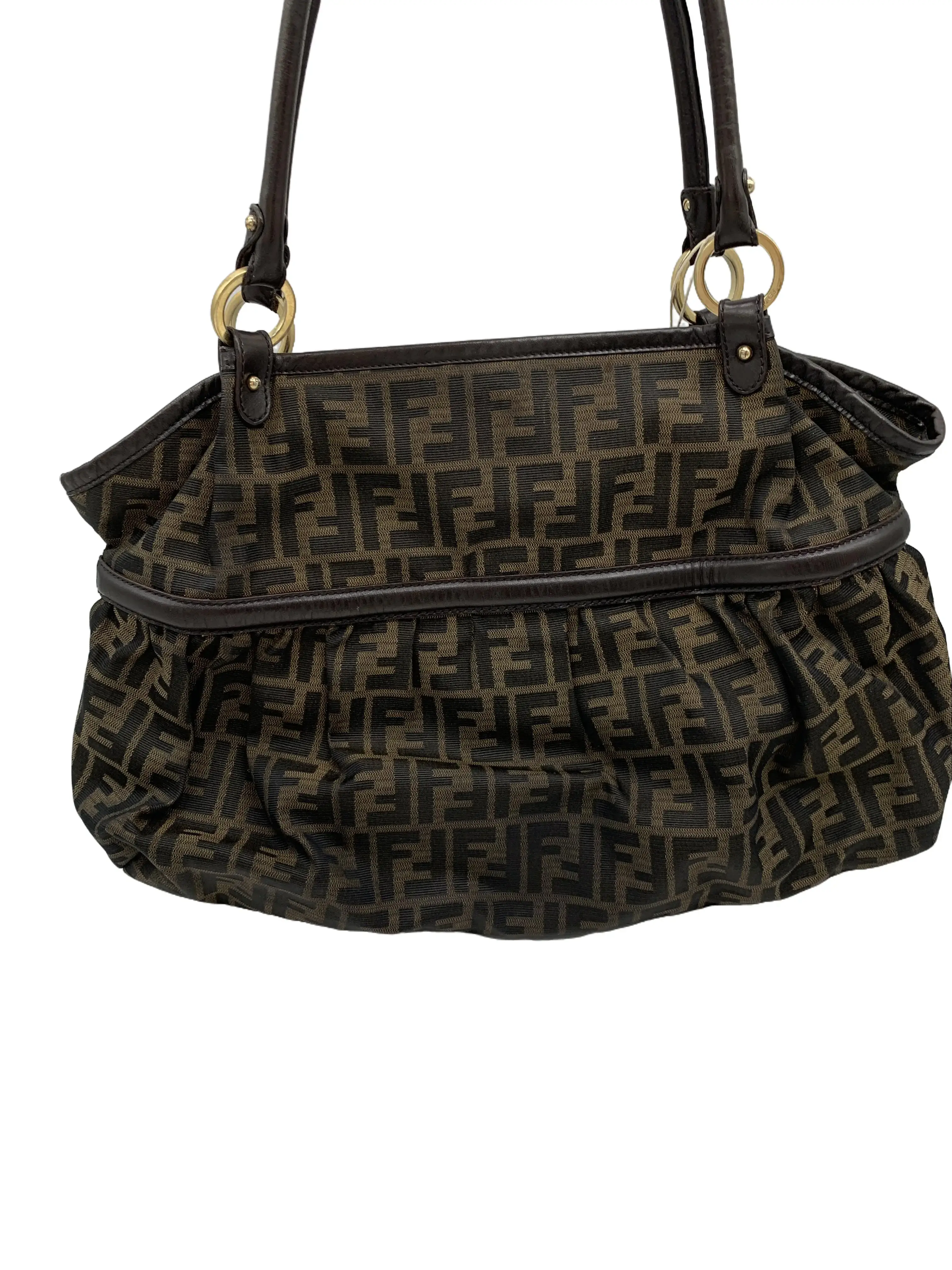 Pre-owned FENDI FF Zucca Canvas Pleated Shoulder Tote Bag/WJ07125907/5907