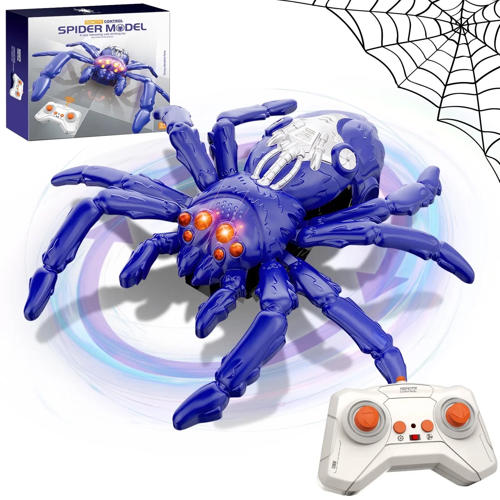 Rechargeable RC Wall Crawler Spider Toy for Unisex Kids 3+, Spider Shape Robot with 360° Rotating Spins, LED Eyes, Colorful Gift Box, Birthday Gift for 3-12/8-10 Years Olds