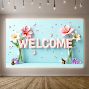 Floral Welcome Banner Colorful Butterfly Decoration Lightweight Event Banner for Party Celebration,Homecoming,Open - house