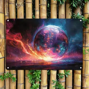 Aluminum Metal Wall Sign - Cosmic Crystal Ball with Colorful Magic Potion Swirl - Weatherproof Art Decor for Classroom, Home, and Garden - Festive Party Scene Decoration