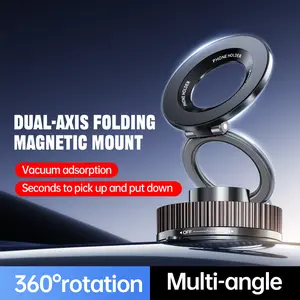 Magnetic Vacuum Phone Holder 360° Rotation, Foldable and Retractable, Hands-Free Suction Magnetic Phone Mount for Car/Gym/Mirror/Desk/, Compatible with iPhone Android and All Smartphones
