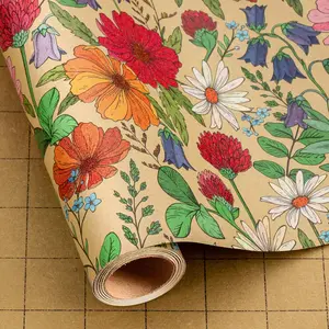 Floral Wrapping Paper Roll, Wildflower Wrapping Paper for Girl Women,  Colorful Flower  Wrap for Wedding Birthday, Mother's Day,  Occasions (Mini Roll, 17 In X 16.5 Ft)