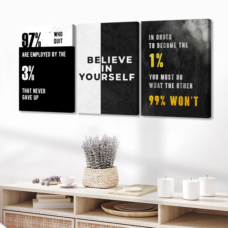 3pcs Wooden Framed Canvas Wall Art, GRIND, EXECUTION, HUSTLE Modern Classic Art Deco Style, Waterproof & Odorless HD 8K Print, Indoor/Outdoor Home Decor for Living Room, Bedroom, Office - Perfect Gift for Friends & Family