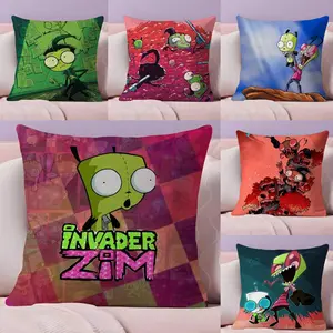 I-Invader Z-Zim Cushion Cover Soft Short Plush Fabric Double-Sided Print | Organic, Breathable,Sofa Pillow Case,Invisible zipper Mite Removal Durable Materia | Warm Winter Home Child Gift