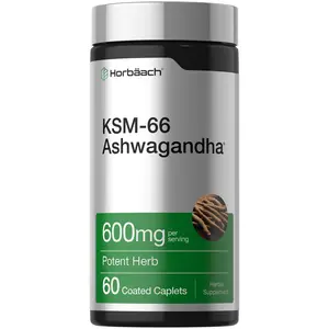 Horbäach KSM-66 Ashwagandha 600mg | With L-Theanine | 60 Coated Caplets | Vegan, Non-GMO, Gluten Free Complex Supplement