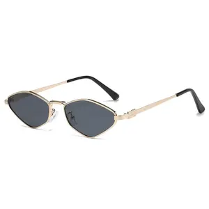 Retro Small Sunglasses for Women Men - New Trendy 90s Metal Frame Sun Glasses Gold Frame Narrow Shades