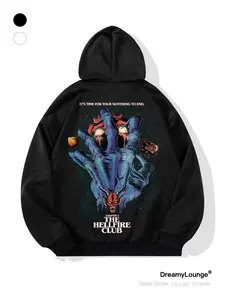 Stranger Things Hellfire Club Print Loose Hoodie with Pockets, Casual Breathable Home Wear, Fall & Winter Fitted Graphic Sweatshirt