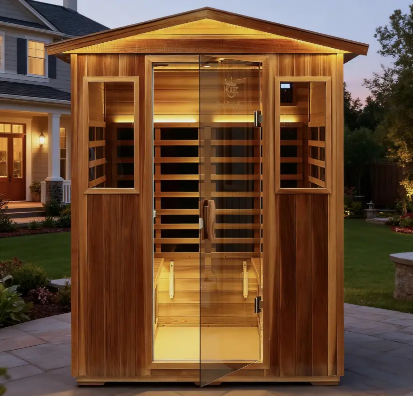 Outdoor Far Infrared Sauna Red Cedar Wood Low EMF Saunas Detox for 4Person 2160W