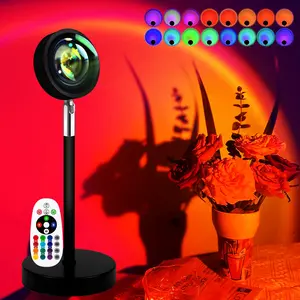 Fall Sunset Lamp Mini Projector for Cozy Corner, RGB Sunset Projection Lamp with Remote Control, LED Lights for Coffee Cable, Portable Desk Projectors Ambient Night Lights for Bedroom Photography Party Live Streaming Decorations