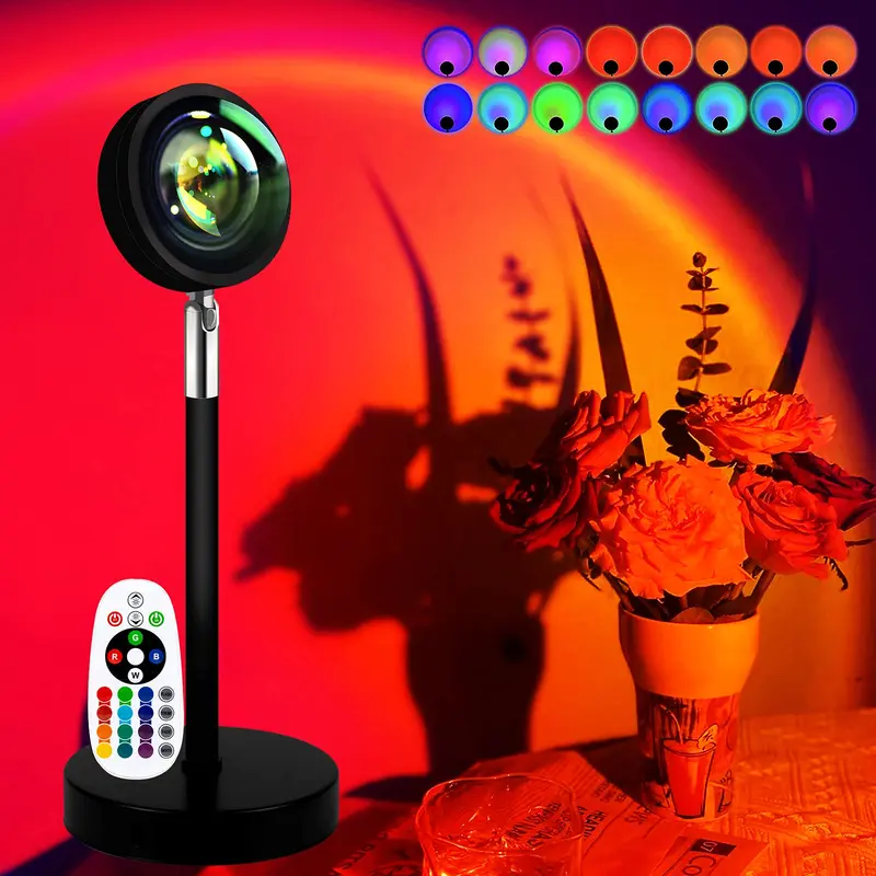 Fall Sunset Lamp Mini Projector for Cozy Corner, RGB Sunset Projection Lamp with Remote Control, LED Lights for Coffee Cable, Portable Desk Projectors Ambient Night Lights for Bedroom Photography Party Live Streaming Decorations