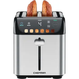 Chefman Smart Touch 2 Slice Digital Toaster, 6 Shade Settings, Stainless Steel with Extra-Wide Slots, Thick Bread and Bagel, +10, Defrost, Removable Crumb Tray