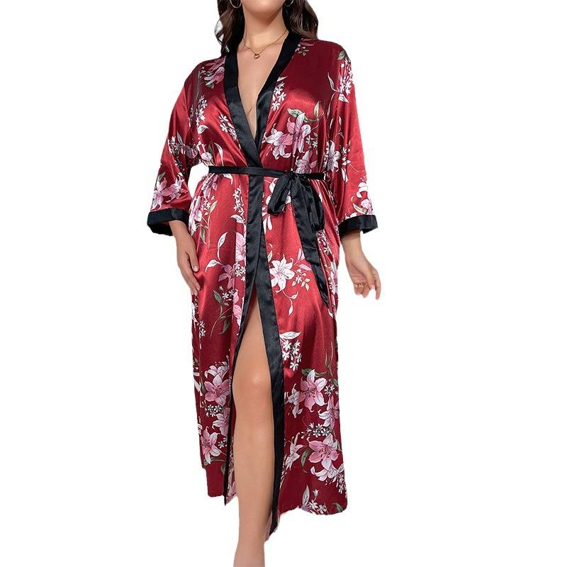 Halloween Pumpkin Skeleton Print Lace Up Long Sleeve Wrap Loungewear Robe, Back to School Women's Pajamas, Women's Soft and Comfortable Long Loungewear Robe, Halloween Loungewear, Plus Size Women's Costumes Nightwear Womenswear