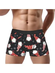 1pcs Gift Cute Christmas Gnomes Pattern Duvet Cover Underpants Breathbale Panties Men's Underwear Print Shorts Boxer Briefs