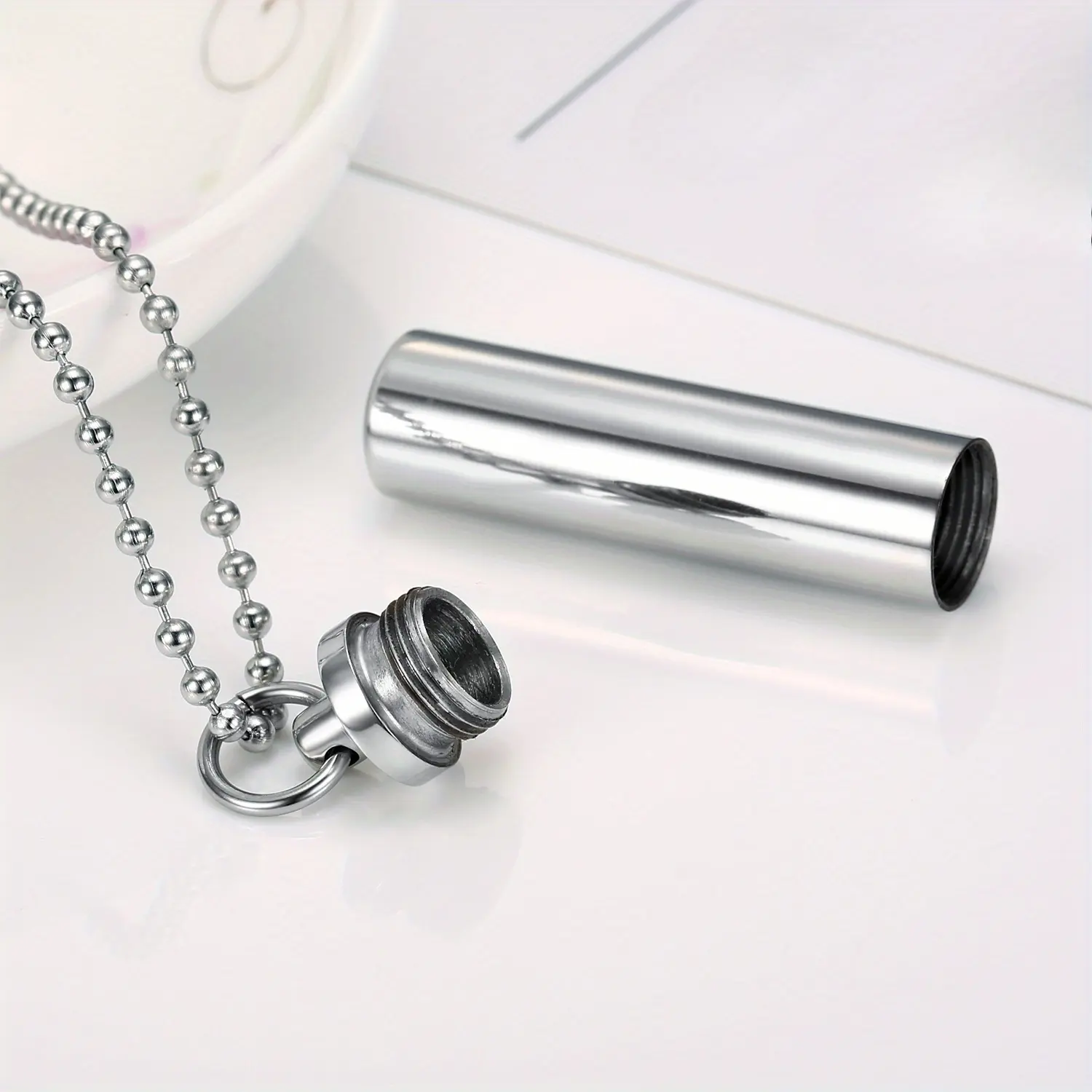 Men's Stainless Steel Geometric Cylindrical Pendant Necklace - Openable, Perfume Holder, Wish Bottle, Fashion Costume Jewelry Accessory,summerwins