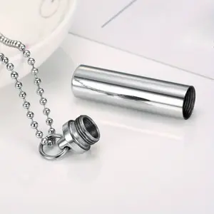 Simple Smooth Geometric Cylindrical Openable, Perfume Bottle, Wishing Bottle, Stainless Steel Pendant, Men's Necklace Jewelry