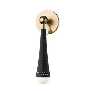 Tupelo Sconce - Black Conical Arm with White Glass Globe Shade and Aged Brass Finish
